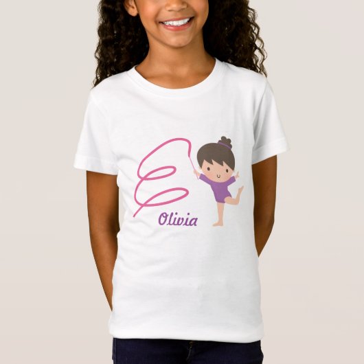 Cute Little Gymnast Girl en Ribbon Gymnastics T-shirt (Voorkant)