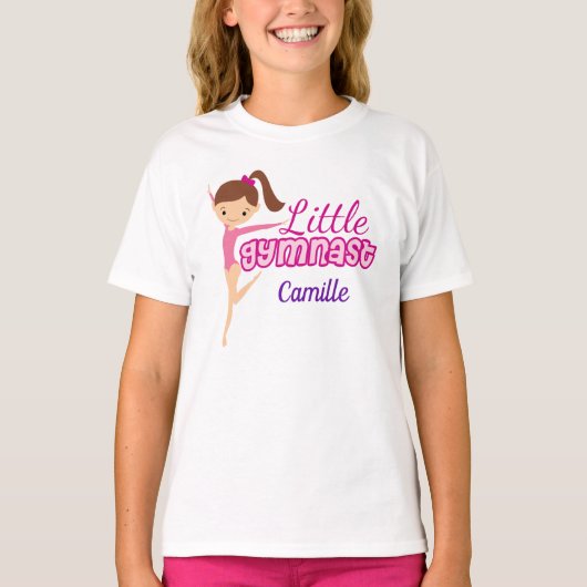 Cute Little Gymnast Pink Paarse Monogram Girls T-shirt (Voorkant)