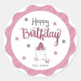 Cute Little Hamster Happy Birthday Ronde Sticker
