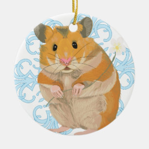 Cute little Hamster holding a flower & snowflake Keramisch Ornament
