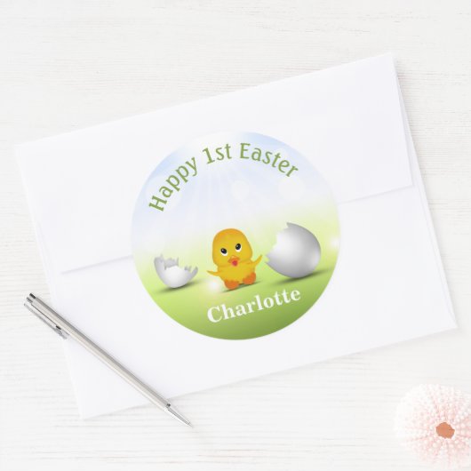 Cute Little Happy Easter Baby Chick Ronde Sticker (Envelop)