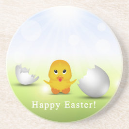 Cute Little Happy Easter Baby Chick Zandsteen Onderzetter