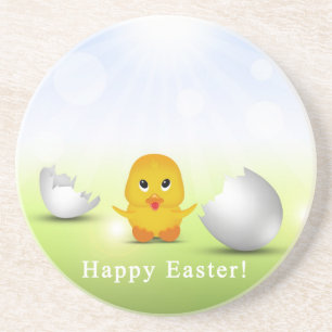 Cute Little Happy Easter Baby Chick Zandsteen Onderzetter