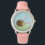Cute Little Hedegel Personalized Horloge<br><div class="desc">Het horloge van dit schattige kind heeft een mooie vectorillustratie van een egel en twee bloemen,  en kan worden gepersonaliseerd met de naam,  het monogram,  het initiaal of elke tekst van uw keuze voor een perfect aangepast cadeau.</div>
