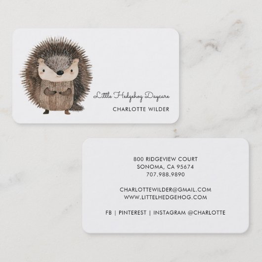 Cute Little Hedgehog Daycare Business Card Visitekaartje (Voorkant / Achterkant)