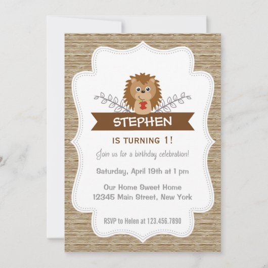 Cute Little Hedgel Birthday Invitation Woodland Kaart (Voorkant)