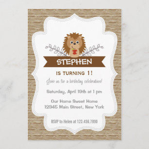 Cute Little Hedgel Birthday Invitation Woodland Kaart