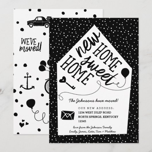 Cute Little House Moving Announding Kaarten (Voorkant / Achterkant)