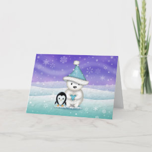 Cute Little Ijsbeer en Pinguïn Kerstkaart Feestdagen Kaart