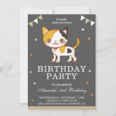 Cute Little Kitty Cat Birthday Party Invitation Kaart (Voorkant)