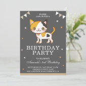 Cute Little Kitty Cat Birthday Party Invitation Kaart (Staand voorkant)