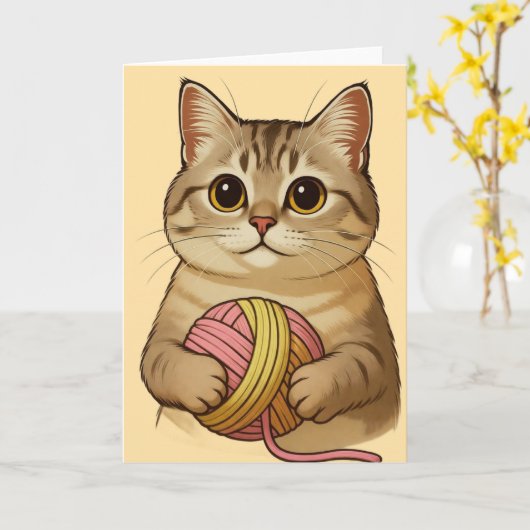 Cute little Kitty Cat Kaart (Gele Bloem)