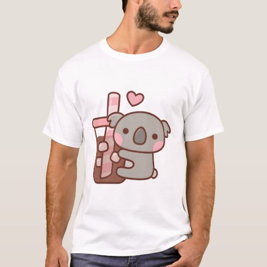 Cute Little Koala Bear Hugging Iced Coffee T-shirt (Voorkant)
