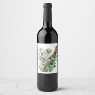 Cute Little Koala Beer Australian Animal Art Wijn Etiket