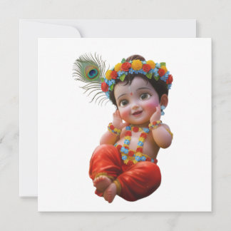 Cute Little Krishna Traditional Indian Art Poster Kaart