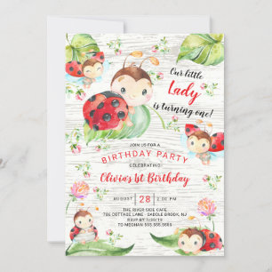 Cute Little Lady Ladybug 1st Birthday Kaart