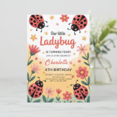 Cute Little Ladybug Girl Birthday Party Kaart (Staand voorkant)