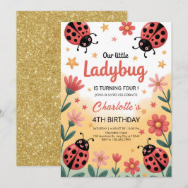 Cute Little Ladybug Girl Birthday Party Kaart