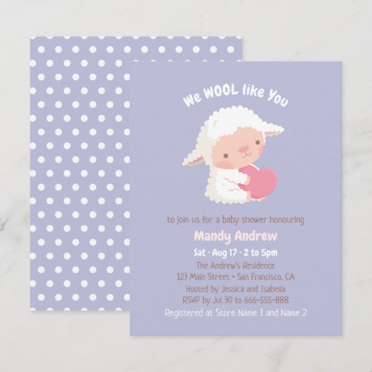 Cute Little Lamb Hugging Heart Baby shower Kaart (Voorkant / Achterkant)