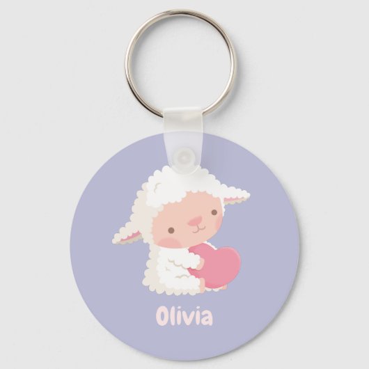 Cute Little Lamb Hugging Heart Kinder Sleutelhanger (Voorkant)