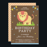 Cute Little Lion Kids Birthday Party Invitation Kaart<br><div class="desc">Verbaasd je gasten met deze leuke verjaardagsfeestje, met een schattige leeuw met levendige elementen tegen een bruine achtergrond. Voeg eenvoudig uw gebeurtenisdetails op deze makkelijk te gebruiken sjabloon toe om het één-van-een-soort uitnodiging te maken. Draai de kaart om een perzikpatroon en witte strepen op de achterkant van de kaart te...</div>