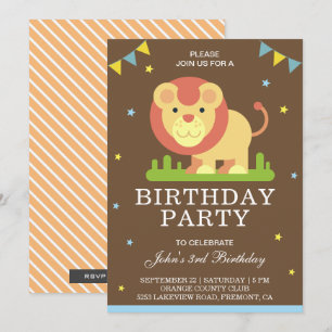 Cute Little Lion Kids Birthday Party Invitation Kaart