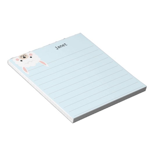 Cute Little Llama, Blue Personalized Lined Notitieblok (Schuin)