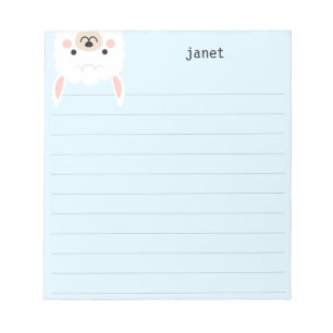 Cute Little Llama, Blue Personalized Lined Notitieblok