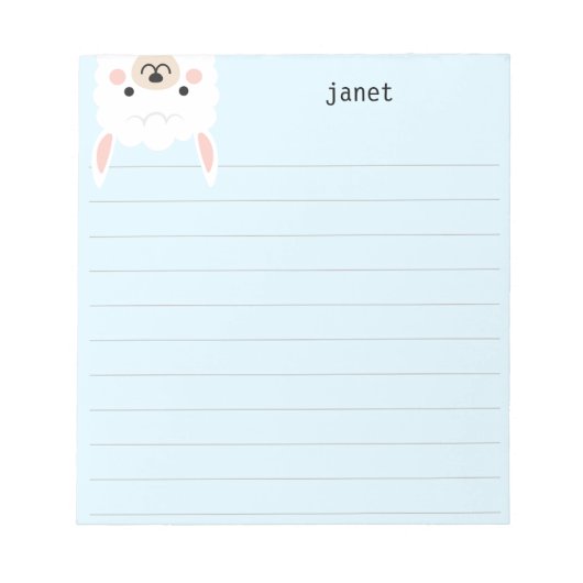 Cute Little Llama, Blue Personalized Lined Notitieblok (Voorkant)