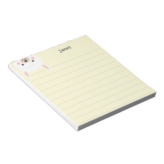 Cute Little Llama, Yellow Personalized Lined Notitieblok (Schuin)