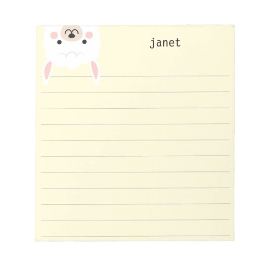 Cute Little Llama, Yellow Personalized Lined Notitieblok (Voorkant)