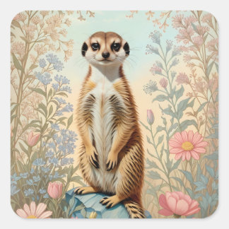 Cute Little Meerkat Pastel Floral Vierkante Sticker