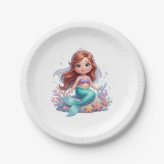 Cute Little Mermaid Baby Shower Paper Plates Papieren Bordje