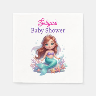 Cute Little Mermaid Baby Shower Water Bottle Label Servet
