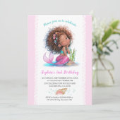 Cute Little Mermaid Birthday Party Invitation Kaart (Staand voorkant)