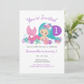 Cute Little Mermaid Birthday Party Kaart (Staand voorkant)