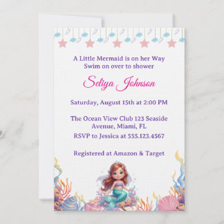 Cute Little Mermaid Under the Sea Girl Baby Shower Kaart
