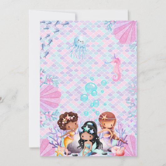 Cute Little Mermaids Under The Sea Birthday Party Kaart (Achterkant)