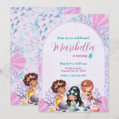 Cute Little Mermaids Under The Sea Birthday Party Kaart (Voorkant / Achterkant)