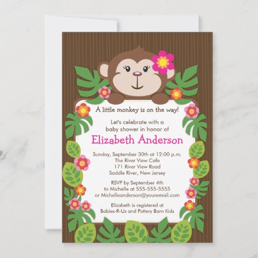Cute Little Monkey Baby shower Invitation Kaart (Voorkant)