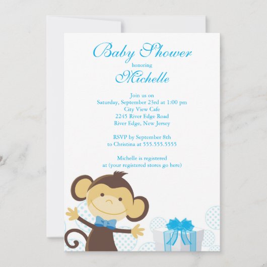 Cute Little Monkey Baby shower Invitation Kaart (Voorkant)