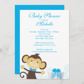 Cute Little Monkey Baby shower Invitation Kaart (Voorkant / Achterkant)