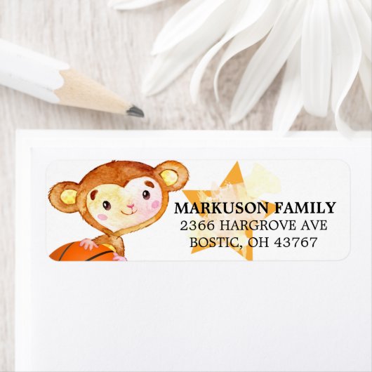 Cute Little Monkey Basketball Party Etiket (Insitu)