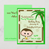 Cute Little Monkey Birthday Invitation Kaart (Voorkant / Achterkant)