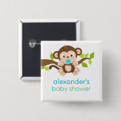 Cute Little Monkey Boy Baby shower Button (Voorkant /achterkant)