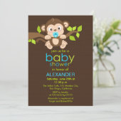 Cute Little Monkey Boy Baby shower Invitation Kaart (Staand voorkant)