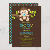 Cute Little Monkey Boy Baby shower Invitation Kaart (Voorkant / Achterkant)