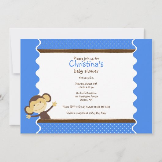 Cute Little Monkey Boy Baby shower Invitation Kaart (Voorkant)