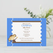 Cute Little Monkey Boy Baby shower Invitation Kaart (Staand voorkant)