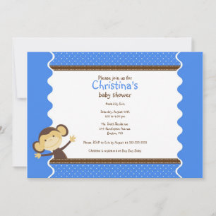 Cute Little Monkey Boy Baby shower Invitation Kaart